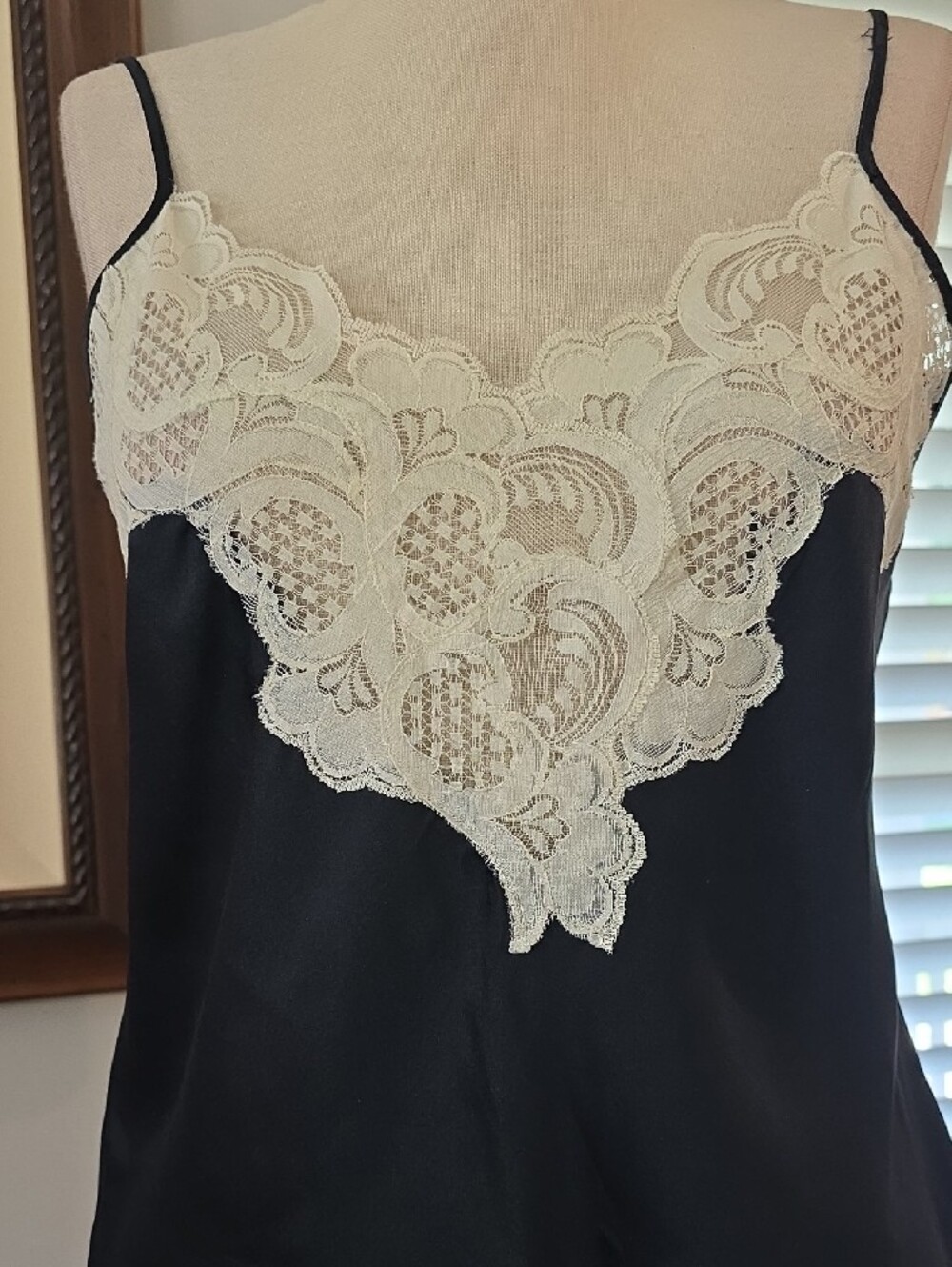 Black Chemise with Cream Lace Trim - Picture 5 of 8